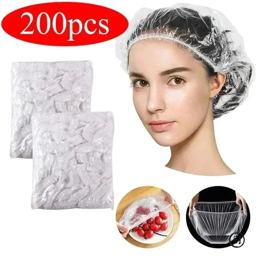 100/200Pcs Disposable Shower Cap for Hair Fresh-keeping Cover Food Storage Covers Food Grade Bowl Plate Cover Plastic Seal Wrap