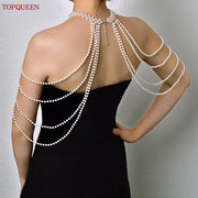 TOPQUEEN Vintage Faux Pearl Tassel Shoulder Chain Bikini Top Beach Sheath and Party Dress Accessories Adjustable Length SG62