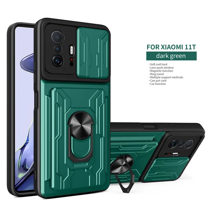 For Xiaomi 11T 11 T Pro Case Magnetic Ring Armor Card Slot Phone Cases for Xiaomi Mi 11T 11TPro Mi11T Stand Holder Back Cover