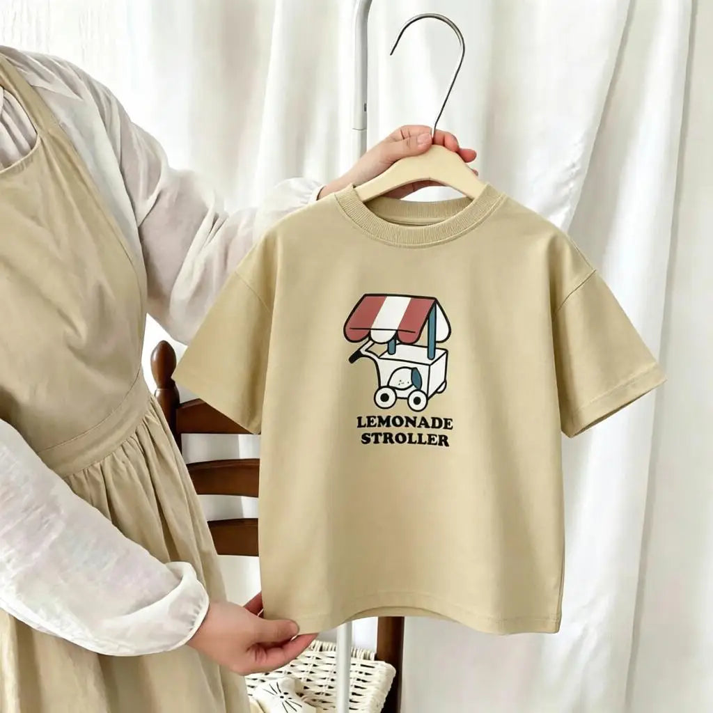 1-7 Age Girl Boy Clothing T-shirt Tops Short-sleeved Round Collar Casual Tshirts Children's Clothes Simple Versatile Kids Tshirt