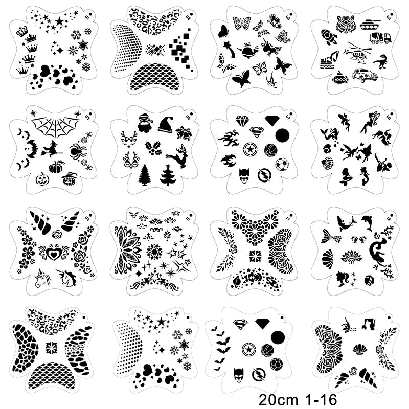 10 Pcs Children Stencils Face Painting Washable Body FaceTattoo Spray Painting DIY Template For Kids 13*13cm Holiday Decorations