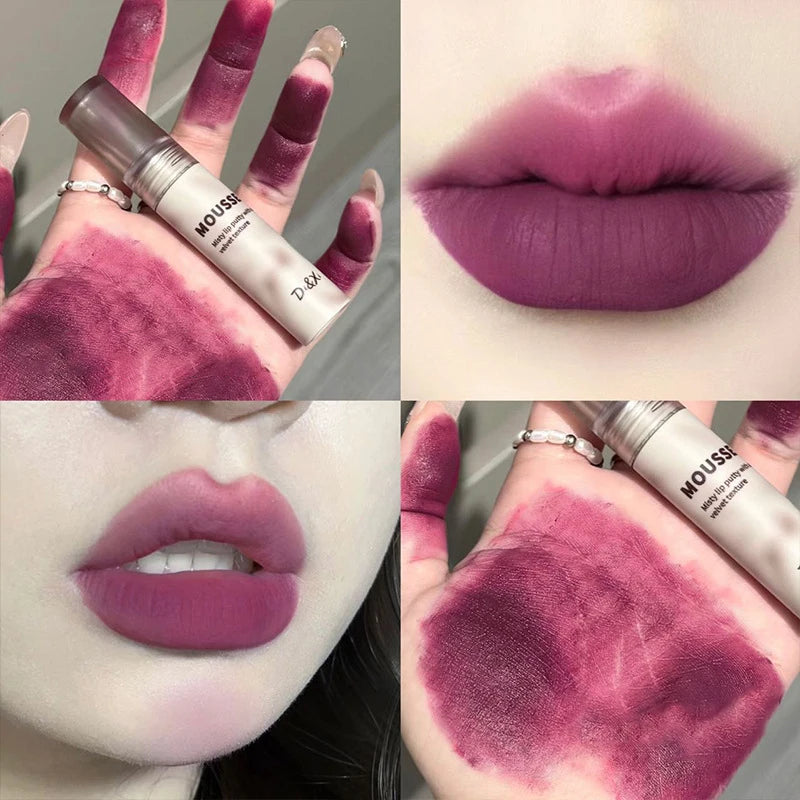 Gothic Matte Black Lipstick Waterproof Mousse Lip Mud Nude Brown Lipstick Dark Purple Punk Lip Gloss Makeup Non-stick Lips Tint