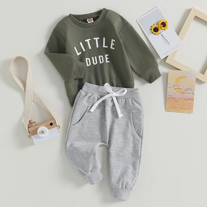 Citgeett Autumn Toddler Boys Fall Outfits Letter Print Long Sleeve Sweatshirts and Pants Spring Clothes Set