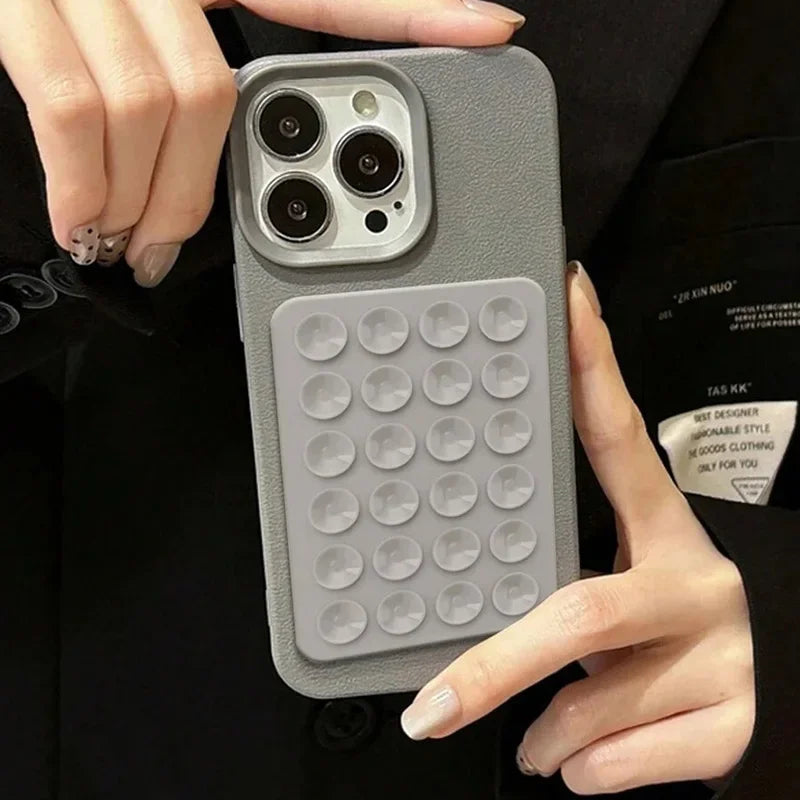 3D Suction Cup Stand Litchi Pattern Phone Case For iPhone 18 17 16 15 Pro Max Plus 16E 14 13 12 11 Pro Max X XS Shockproof Cover