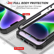 Case For iPhone 16 15 14 13 12 11 Pro Max Plus Mini XR XS X 8 7 Plus 7 8 SE  Heavy Duty with Camera 360 Degree Kickstand Cover
