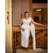 Pearls Civil Mermaid Wedding Dresses Sheer Neck Long Sleeve Lace Up Straight Ankle Length Africa Bridal Gowns Customized