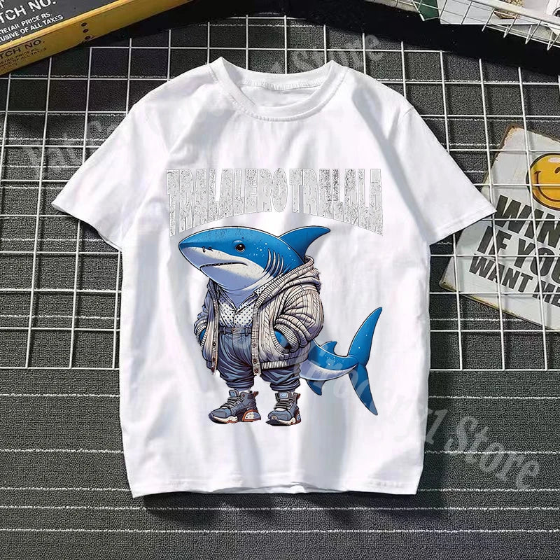 Tralalero Tralala Cotton T-shirt Kids Anime Tungtung Sahur Brainrot Tees Boy Girl Summer Short Sleeve Children Clothes Tops Gift