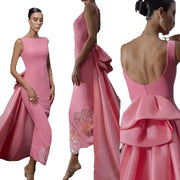 Customized Latest Pink Evening Dresses  Prom Gowns High Low with Train Beading Wedding Party Dresses Back Out Sleeveless