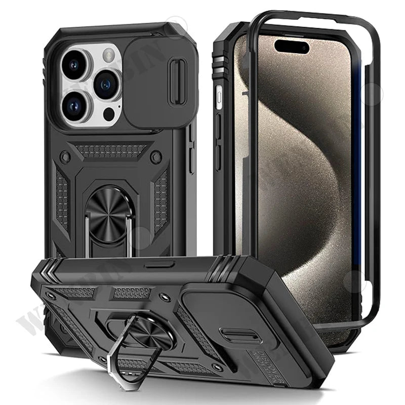 Case For iPhone 16 15 14 13 12 11 Pro Max Plus Mini XR XS X 8 7 Plus 7 8 SE  Heavy Duty with Camera 360 Degree Kickstand Cover