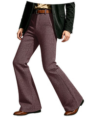 Houndstooth Patten Men Bell Bottom Pants Vintage Adjustable Waist Flared Trousers 60s70s Disco Man Slim Fit Pant For Dance Party
