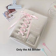 Silver PU Photocard Binder with Pink Ribbon — Selected Size and Page Pack