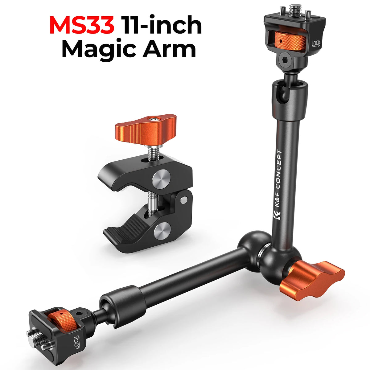 K&F CONCEPT Magic Arm Super Clamp Kit with 1/4" & 3/8" Thread Screw Articulating Friction Arm Cold Shoe Clamp Mount for Monitor
