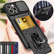 Luxury Shockproof Case For iPhone 17 16 15 14 13 Pro Max 12 11 XR X 8 7 Plus SE2/SE3 Rotation Metal Ring Stand And Card Slot