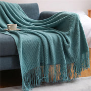Acrylic Knit Throw Blanket with Tassels — Solid Colors, Three Sizes