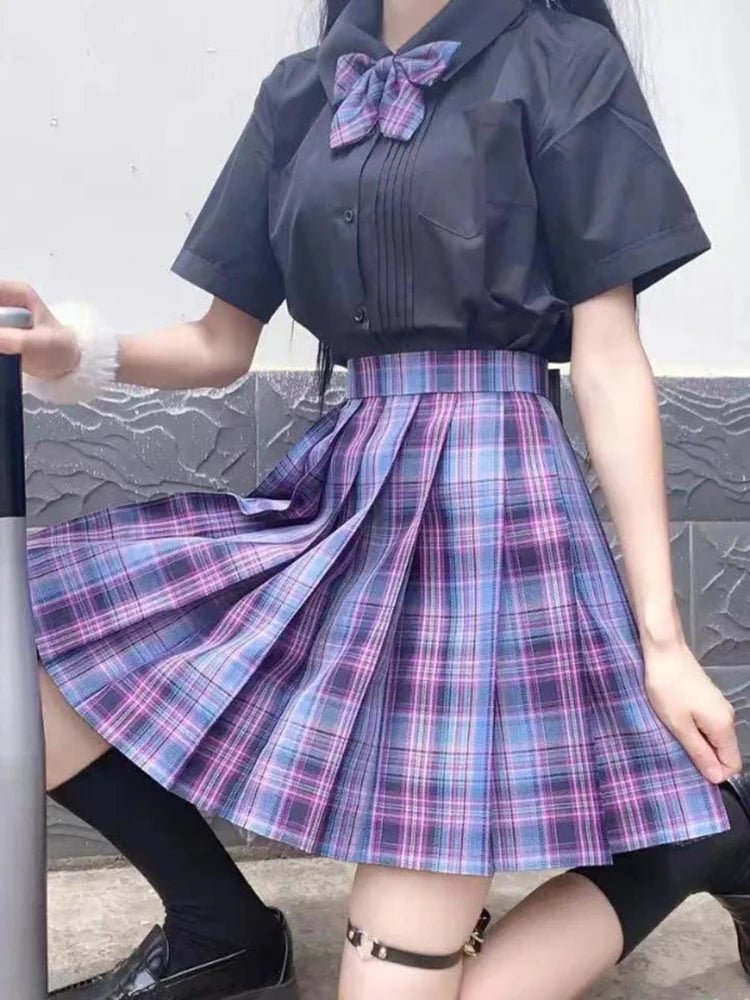 ZOKI Plaid Women Pleated Skirt Bow Knot Summer High Waist Preppy Girls Dance Mini Skirt Cute A Line Harajuku Sexy Japan Faldas