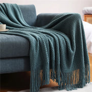 Acrylic Knit Throw Blanket with Tassels — Solid Colors, Three Sizes