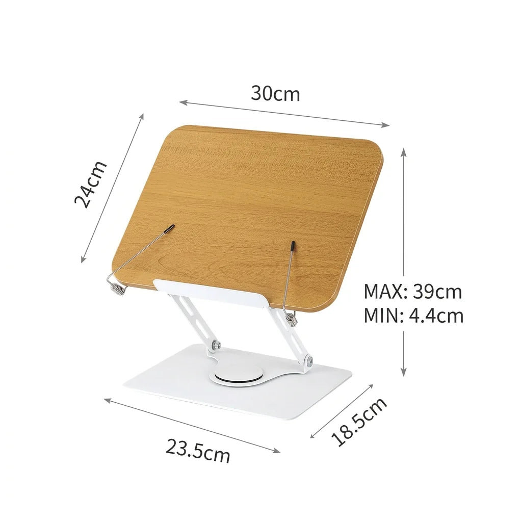 Adjustable Wood-Grain Reading Stand with Rotating Metal Base — 1 Piece
