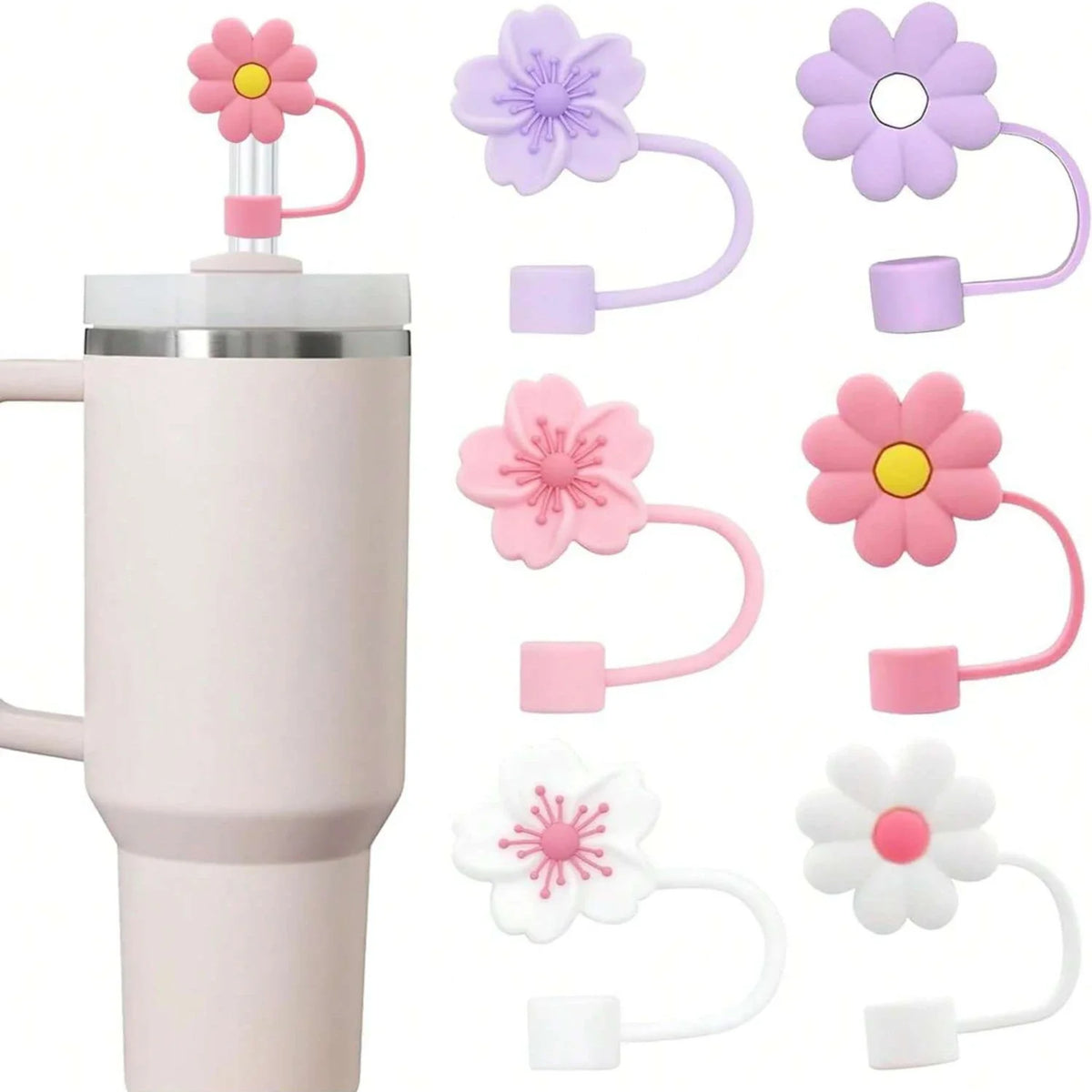 Flower Silicone Straw Covers — 10 mm Fit, Selected Color and Pack
