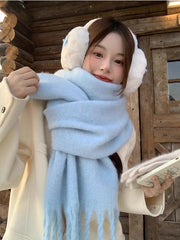 Women's Soft Polyester Tassel Scarf — Long Solid-Color Wrap