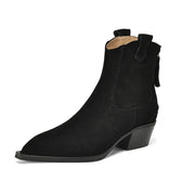 New 2025 Trend Autumn Cow Suede Women Western Boots Black Brown Khaki Chocolate Green Burgundy Pointed Toe Ladies Ankle Boots