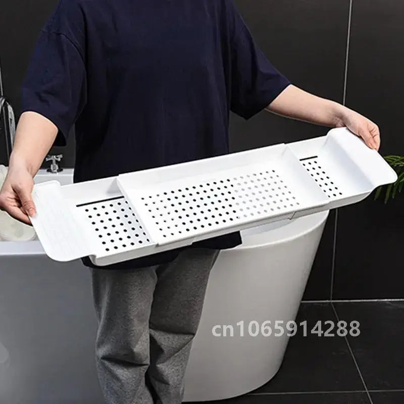 Extendable Plastic Bathtub Tray — 55.6–78.8 cm, Black or White