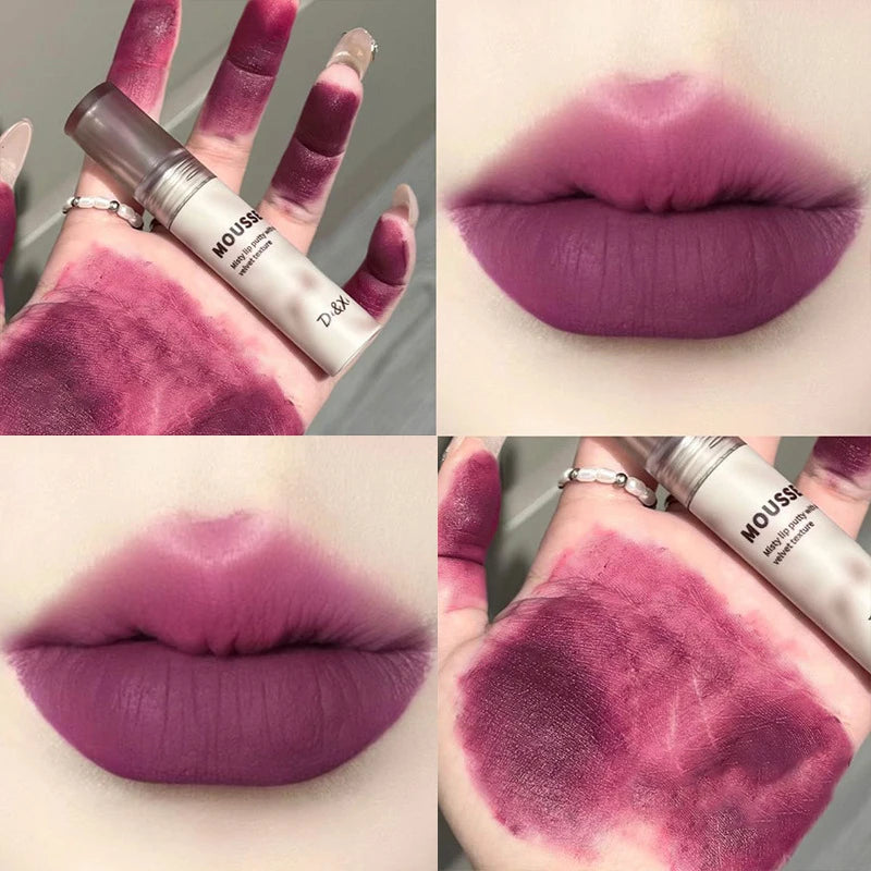 Gothic Matte Black Lipstick Waterproof Mousse Lip Mud Nude Brown Lipstick Dark Purple Punk Lip Gloss Makeup Non-stick Lips Tint