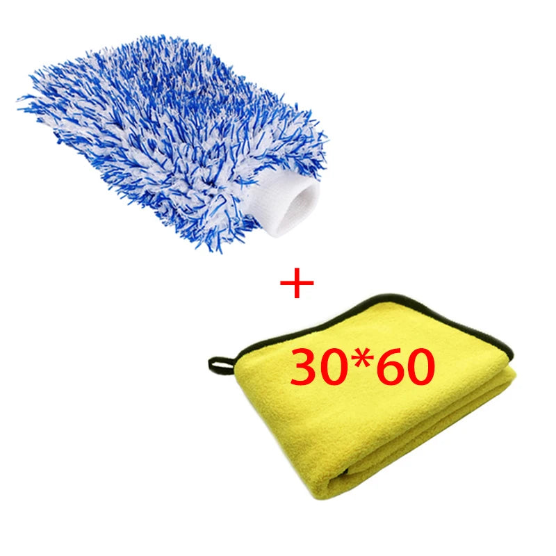 Blue Microfiber Car-Wash Mitt — Single or Accessory Set