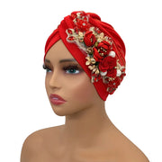 Diamonds Flower Women's Turban Cap African Head Wraps Nigeria Wedding Party Headpiece Female Headwear Twisted Headsarf Hat