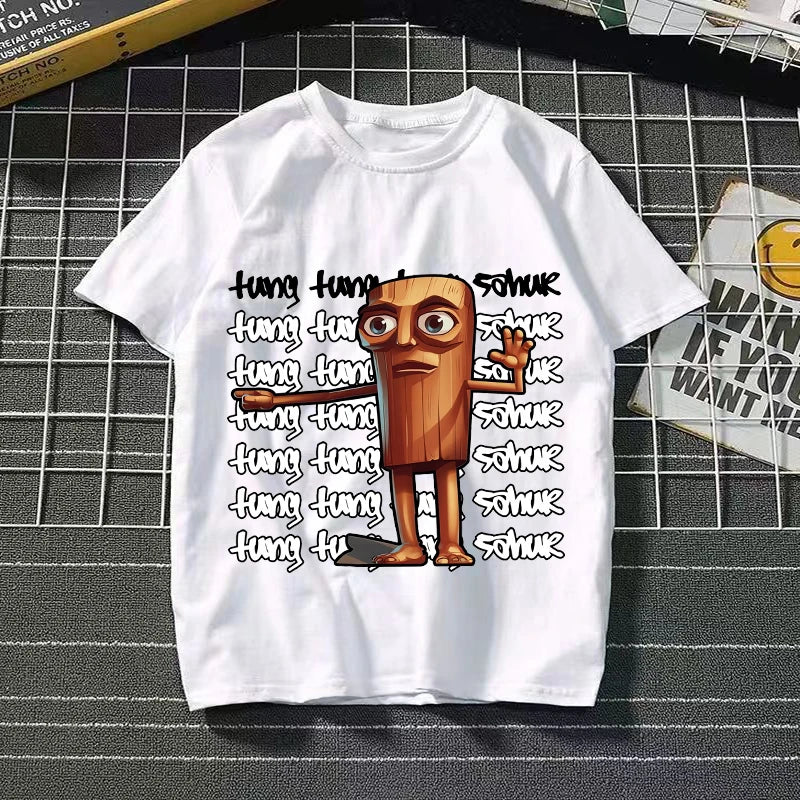 Tralalero Tralala Cotton T-shirt Kids Anime Tungtung Sahur Brainrot Tees Boy Girl Summer Short Sleeve Children Clothes Tops Gift