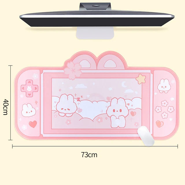 Large Kawaii Gaming Mouse Pad Cute Pink Purple Sakura Bunny Desk Pad Water Proof Nonslip Laptop Desk Accessories for Gaming