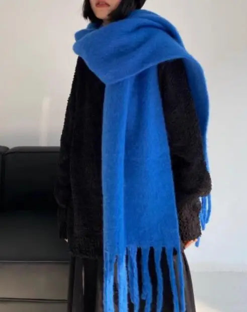 Women's Soft Polyester Tassel Scarf — Long Solid-Color Wrap