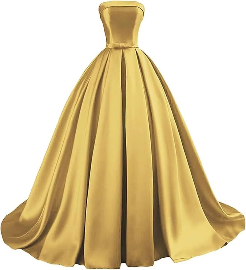 Customized Strapless Satin Prom Dresses robes de soirée Long A-line Formal вечернее платье Evening Party Gowns with Pockets