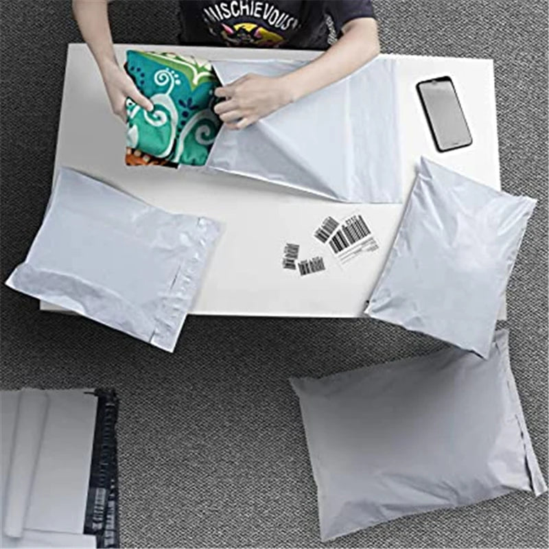 White Self-Sealing LDPE Poly Mailers — 50 Pieces, Selected Size