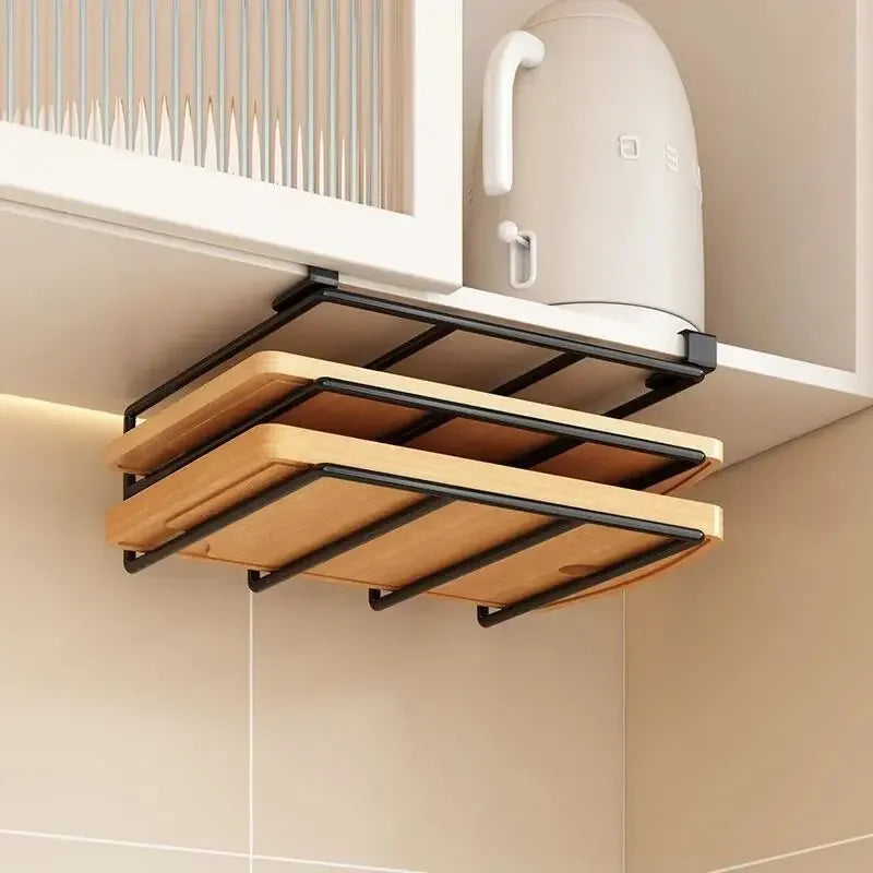 Steel Under-Cabinet Kitchen Organizer Rack — Hanging Rails and Hooks