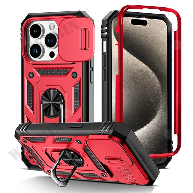 Case For iPhone 16 15 14 13 12 11 Pro Max Plus Mini XR XS X 8 7 Plus 7 8 SE  Heavy Duty with Camera 360 Degree Kickstand Cover
