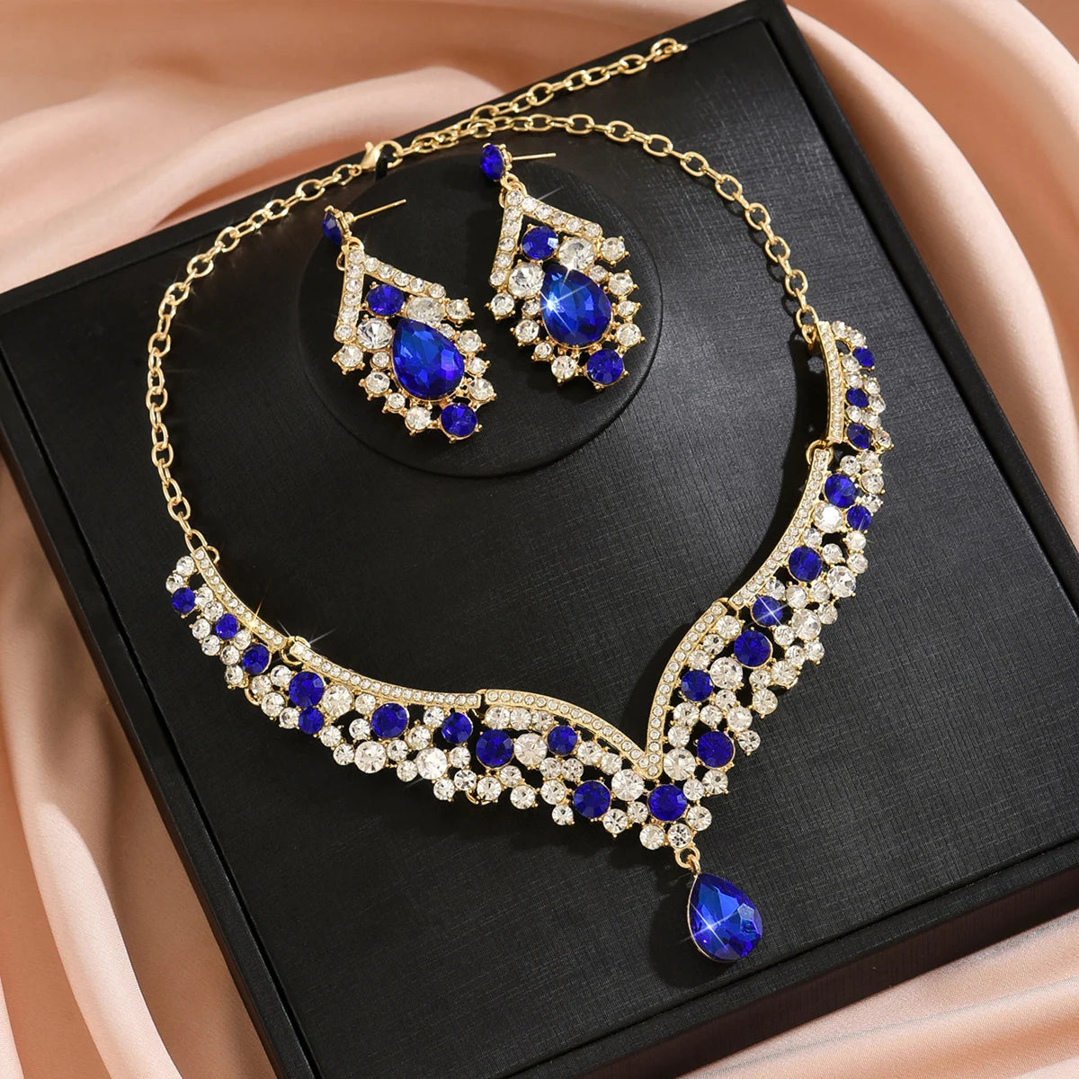 FYUAN Women's Jewelry Set Red Blue Water Drop Crystal Earrings Necklace Zinc Alloy Casual Style All Season Wear