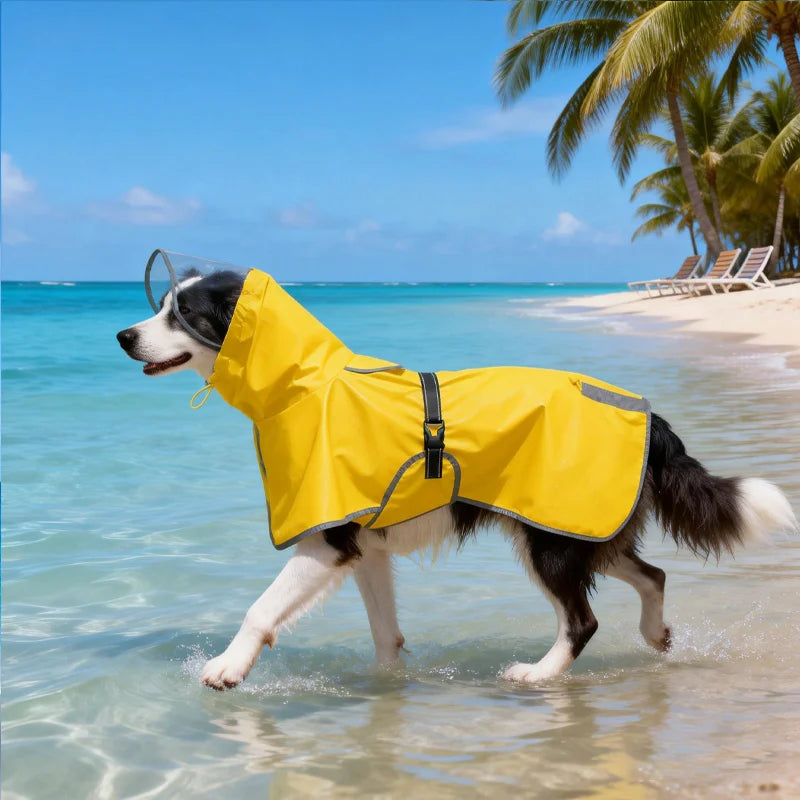 Polyester Hooded Dog Raincoat with Reflective Trim — L–6XL