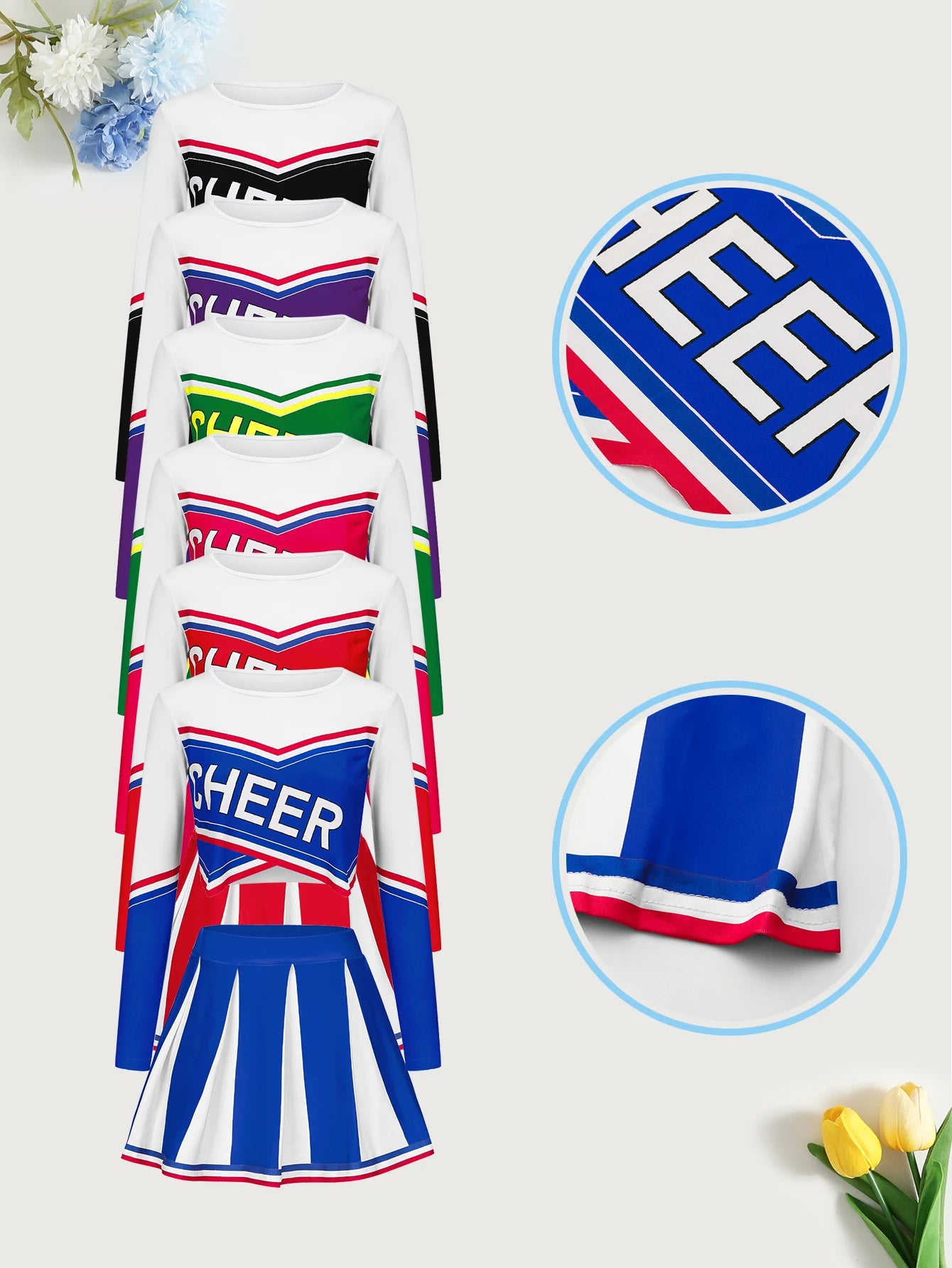 Girls Cheerleading Long Sleeved Skirt set Cute Sports Children's Pom-poms Performance Party Clothing Back To School Season