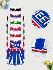 Girls Cheerleading Long Sleeved Skirt set Cute Sports Children's Pom-poms Performance Party Clothing Back To School Season