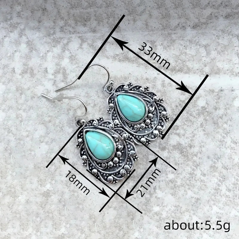 2026 New European and American Pine Stone Eardrops for Women, Water Drop Art Retro Jewelry, Elegant Ethnic Style Fashion Jewelry