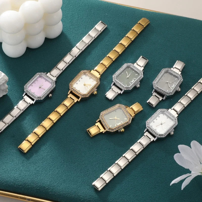 Fashion Luxury DIY 9MM Charm Stainless Steel Shiny Round Square Watch Bracelet Bangle High Quality Y2K Watch Head Christmas Gift