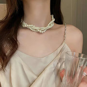 1Pc Twining Pearl Choker Necklaces For Women Geometric Necklaces Weddings Bride Jewelry Accessories