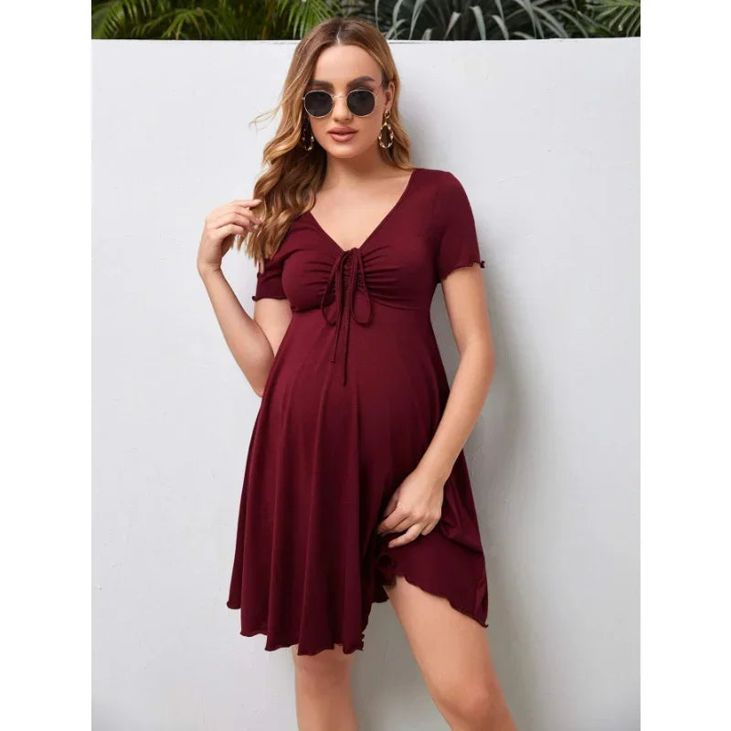 Loose V-Neck Maternity Dress