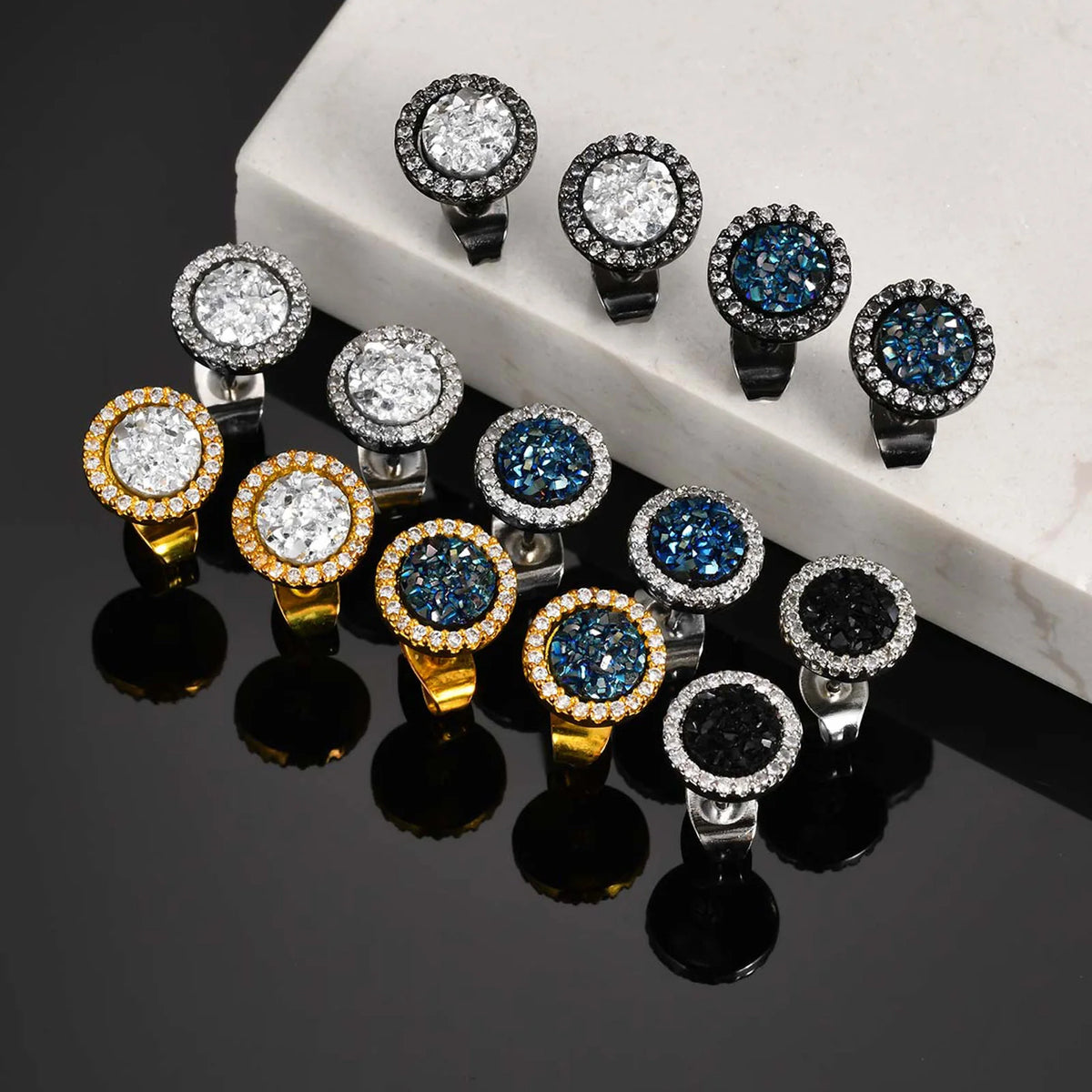 Hip Hop Broken Zircon Stud Earrings for Men Boys,Anti Allergy Round Small Metal Earrings,Rock Punk Jewelry Gifts