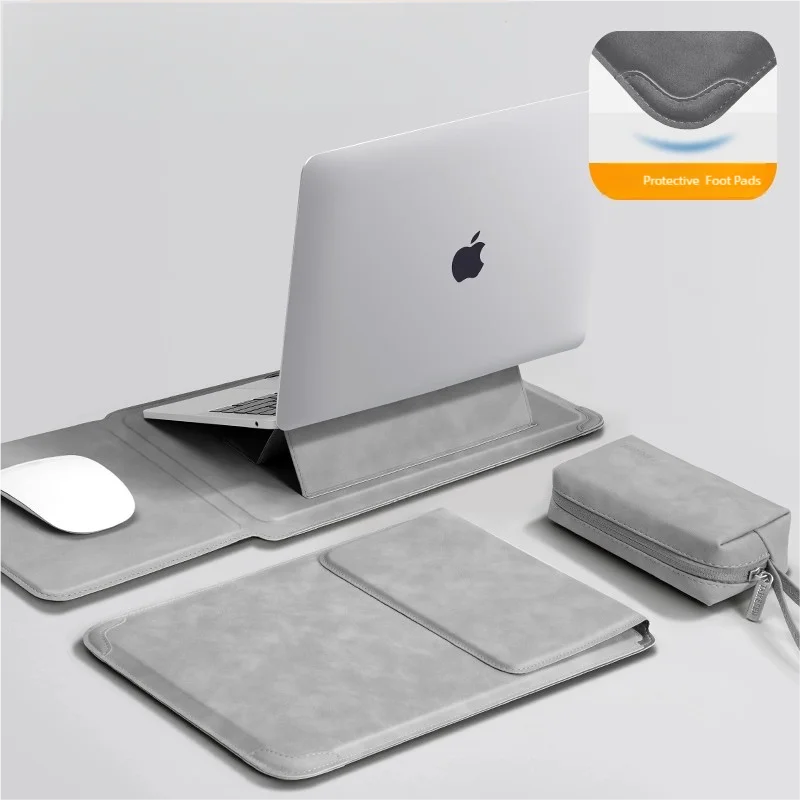 PU Laptop Sleeve with Folding Stand — 13–16 Inch Options