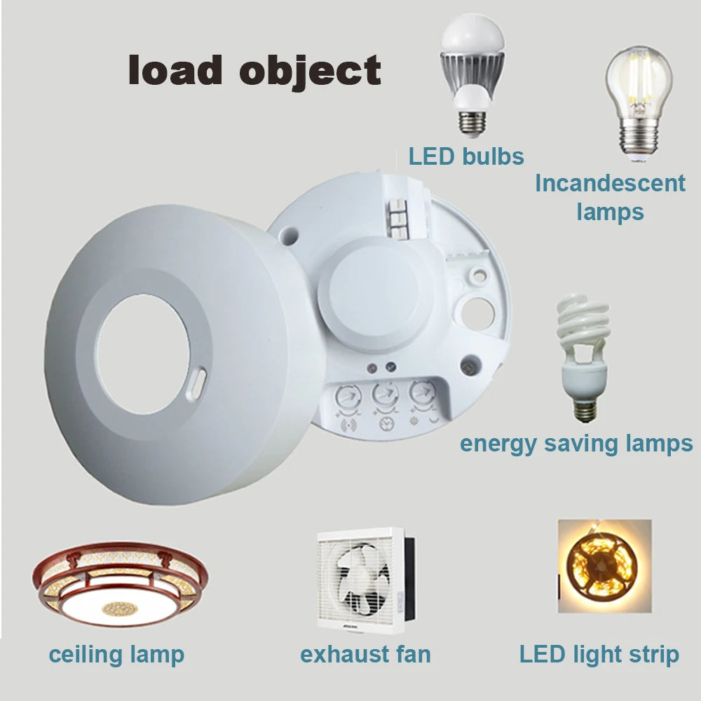 220V 5.8G Microwave Radar Sensor PIR Body Motion Detector Light Switch AC 85-250V