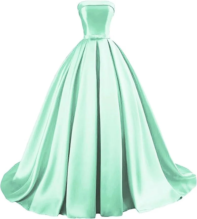 Customized Strapless Satin Prom Dresses robes de soirée Long A-line Formal вечернее платье Evening Party Gowns with Pockets