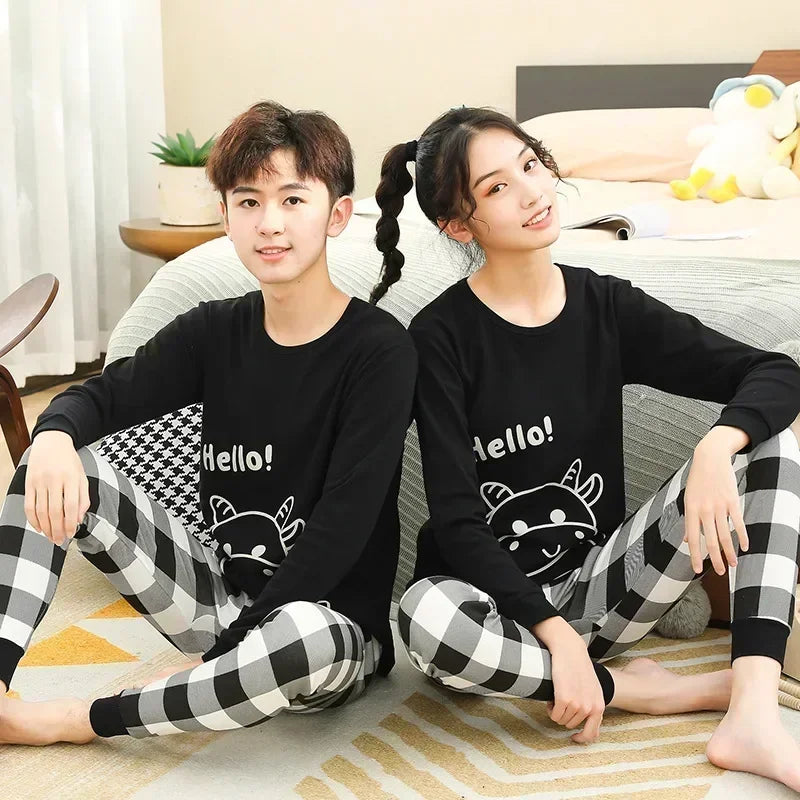 Teens Pajamas Long Sleeves 100% Cotton Pyjamas Big Kids Clothes Sets Children Boys Sleepwear Pajamas For Girls 10 12 14 16 Years