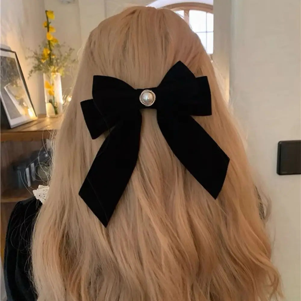 Black Velvet Bow Hair Clip Retro Camellia Velvet Ribbon Hairpin Festival Gift Duckbill Bow Tie Spring Clip