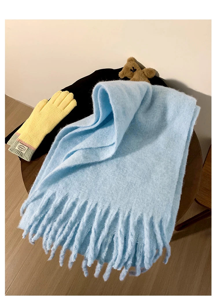 Women's Soft Polyester Tassel Scarf — Long Solid-Color Wrap